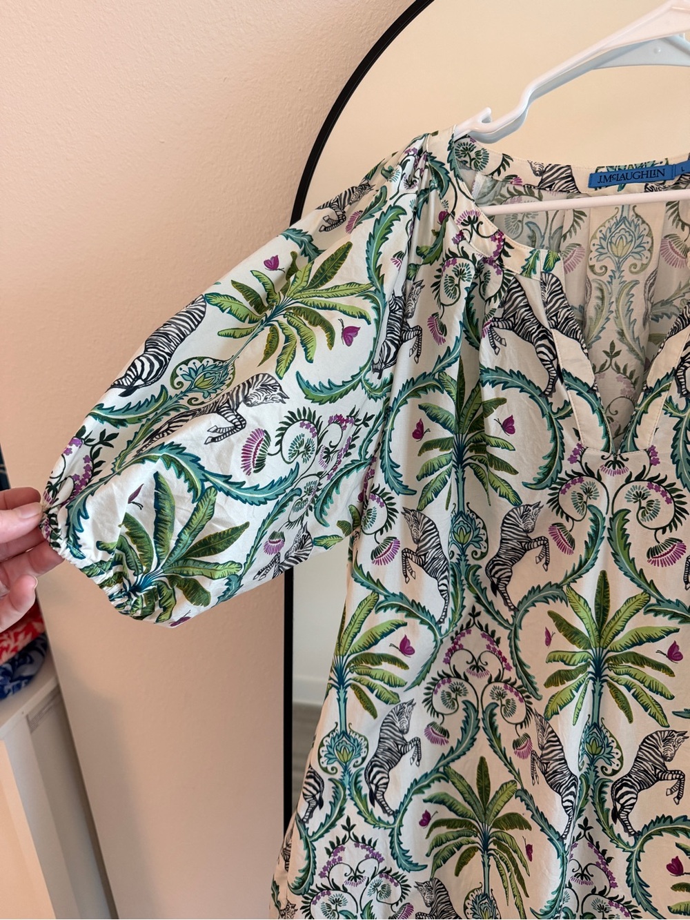 J. McLaughlin White Maxi Dress with Green Palm Motif - Picture 5 of 7